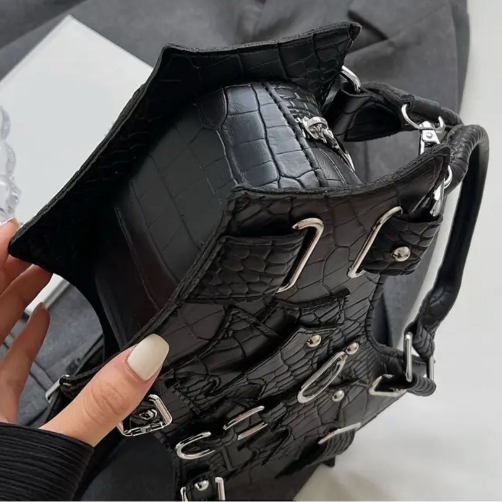 Rock Steampunk Style Rivet Satchel Handbag, Gothic Bat Wing Shape​ - Picture 7 of 8